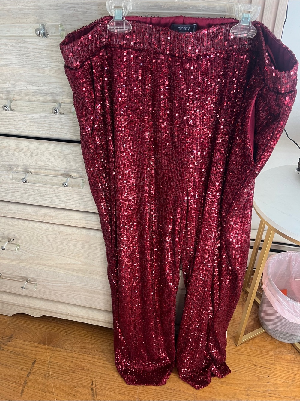 Ninety Burgundy Sequin Wide-Leg Pants